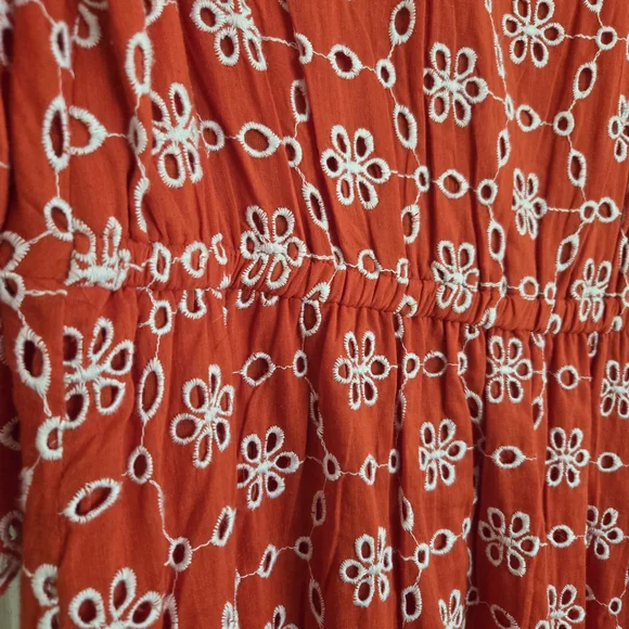 Vibrant Orange Red V-Neck Puff Sleeve Sundress - Picture 12 of 13